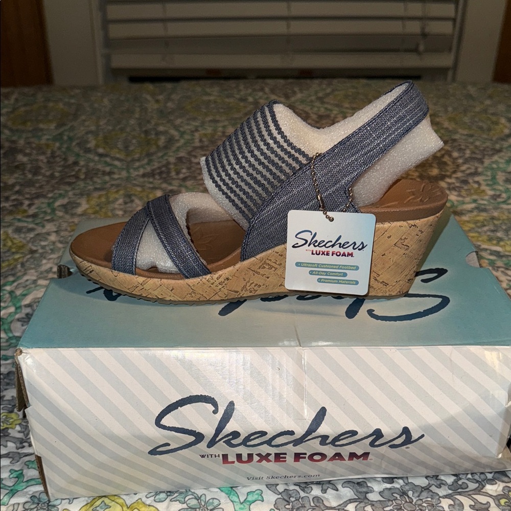 Skechers Denim Blue Wedge Sandals